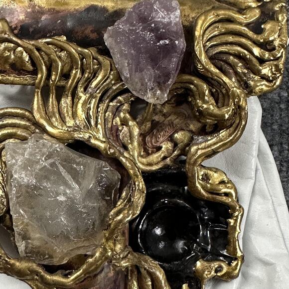 Vintage Carvalhus Crossbody Bag White Brass Crystal Amethyst Quartz Boho Artisan - Picture 4 of 11